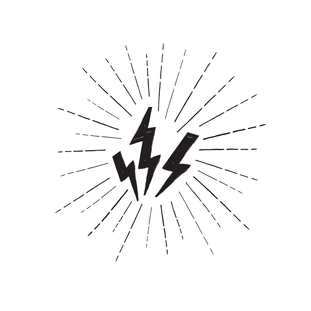 Lightning bolt set. Grunge strike icon. Power sign. Thunderbolt