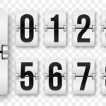 Countdown numbers flip counter. Vector isolated 0 to 9 retro style flip clock or scoreboard mechanical numbers set black on white