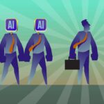 AI figures following behind a human